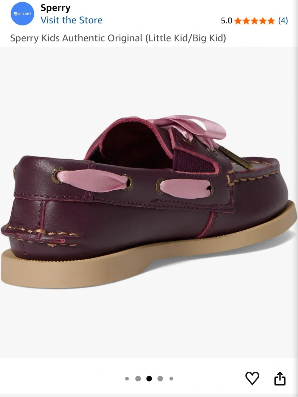 Sperry Burgundy Leather Kids Boat Shoes with Pink Ribbon